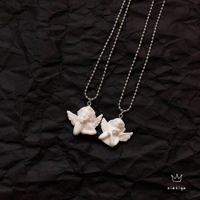 Cute Cupid Angel Pendant Stainless Steel Necklace, Long Chain Baby Shaped Jewelry Sweetheart for Women Man Friendship Girl Gifts