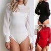 Sexy Solid Chiffon Turtleneck Skinny Lace Bodysuits Women 2018 Spring Autumn Long Sleeve Bodycon Patchwork Bodysuit for Women