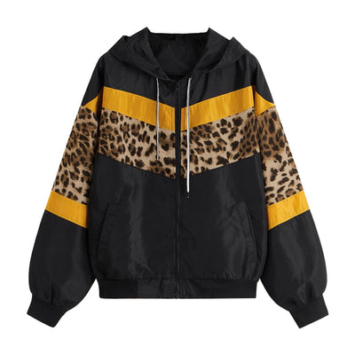 Pullover Hoodies Womens Autumn Winter Long Sleeve Leopard Hooded Sweatshirt Patchwork Zip Outwear Female Casual Coat Plus Size