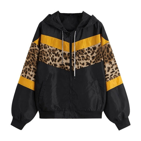 Pullover Hoodies Womens Autumn Winter Long Sleeve Leopard Hooded Sweatshirt Patchwork Zip Outwear Female Casual Coat Plus Size