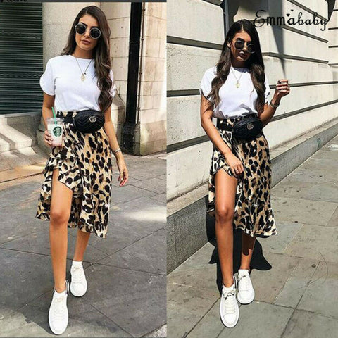 Women High Waisted Stretch Leopard Skirt