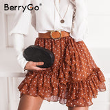 BerryGo Elegant polka dot print mini skirts womens A-line ruffled female skirt 2020 Spring summer holiday beach skirts ladies