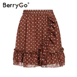 BerryGo Elegant polka dot print mini skirts womens A-line ruffled female skirt 2020 Spring summer holiday beach skirts ladies