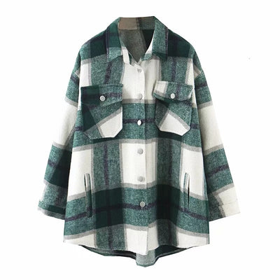2020 Autumn Winter Plaid Oversize Jackets Loose Causal Checker Streetwear Coat