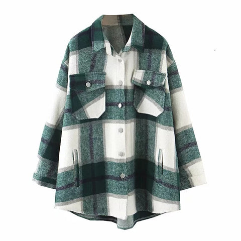 2020 Autumn Winter Plaid Oversize Jackets Loose Causal Checker Streetwear Coat