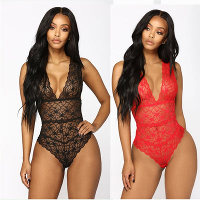 Bonjean Summer Lace Bodysuit Women Floral Embroidery Deep V Neck Sexy Bodysuit Dot One-piece Jumpsuit Overalls Rompers Femlae