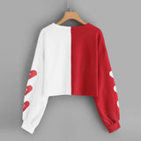 JAYCOSIN Fashion Women Heart Print Patchwork Long Sleeve Sweatshirt Elegant Chic Round Neck Casual Crop Jumper Pullover Tops