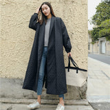 LANMREM New Fashion Black Oversize Lapel Back Vent Button Winter Jacket 2018 Female's Long Cotton Coat Jaqueta Feminina WTH1201