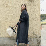 LANMREM New Fashion Black Oversize Lapel Back Vent Button Winter Jacket 2018 Female's Long Cotton Coat Jaqueta Feminina WTH1201