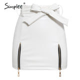 Simplee Sexy leather skirt women elegant High waist bow tie female short mini skirt Party club streetwear ladies plus size skirt