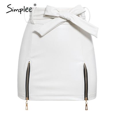 Simplee Sexy leather skirt women elegant High waist bow tie female short mini skirt Party club streetwear ladies plus size skirt