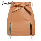 Simplee Sexy leather skirt women elegant High waist bow tie female short mini skirt Party club streetwear ladies plus size skirt