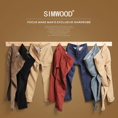 Simwood Brand Spring Winter New Fashion 2020 Slim Straight Men Casual Pants 100% Pure Cotton Man Trousers Plus Size  KX6033