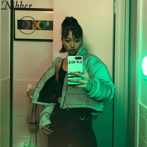 Nibber Winter Fashion  Reflective Short Warm Women Coat Jackets Short Jacket top Gray Color New Ladies Parka spring ladies Coat