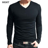 2019 Elastic Mens T-Shirt V-Neck Long Sleeve Men T Shirt For Male Lycra And Cotton T-Shirts Man Clothing TShirt Brand Tees