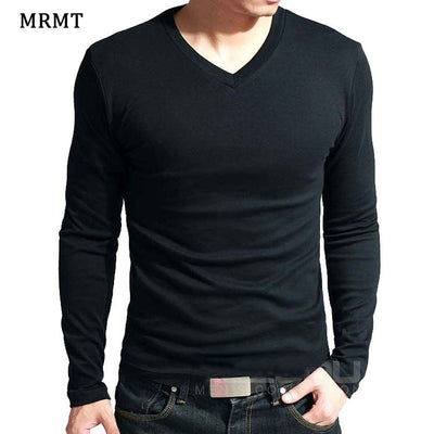 2019 Elastic Mens T-Shirt V-Neck Long Sleeve Men T Shirt For Male Lycra And Cotton T-Shirts Man Clothing TShirt Brand Tees