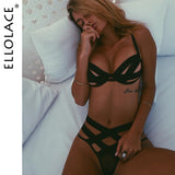 Ellolace Sexy Bandage Hollow Out Underwear Set Women Lingerie 2 Piece Set Bra Thong 2019 Fashion Female Bra and Panty Sets