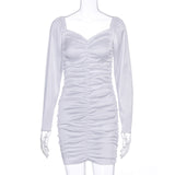 Hugcitar 2019 long puff sleeve slash neck satin pleated sexy mini dress autumn winter women solid party elegant streetwear outfi