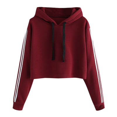 Womens Striped Long Sleeve Hoodie Sweatshirt Jumper Hooded Pullover Tops Blouse Oversize Hoodie Crop Top Mujer