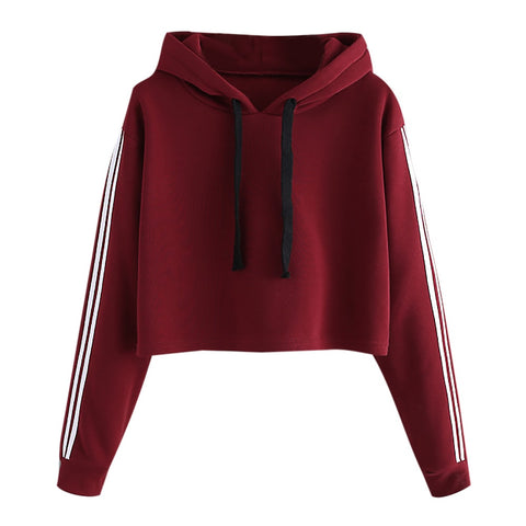 Womens Striped Long Sleeve Hoodie Sweatshirt Jumper Hooded Pullover Tops Blouse Oversize Hoodie Crop Top Mujer