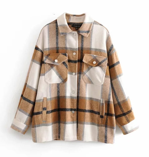 2020 Autumn Winter Plaid Oversize Jackets Loose Causal Checker Streetwear Coat