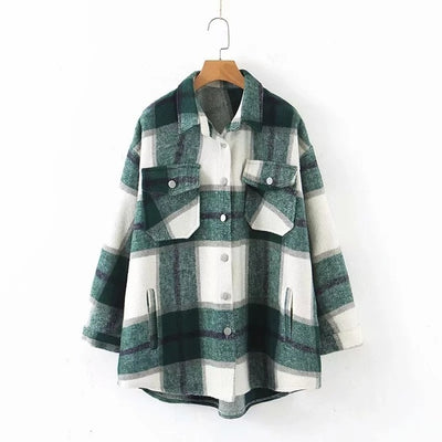 2020 Autumn Winter Plaid Oversize Jackets Loose Causal Checker Streetwear Coat