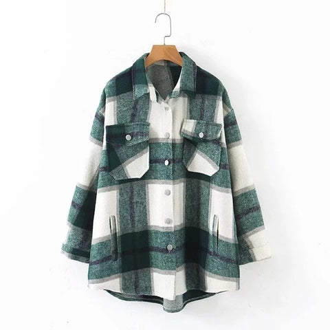 2020 Autumn Winter Plaid Oversize Jackets Loose Causal Checker Streetwear Coat