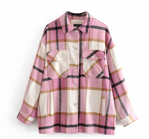 2020 Autumn Winter Plaid Oversize Jackets Loose Causal Checker Streetwear Coat