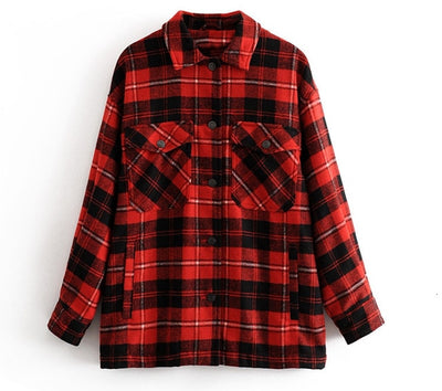 2020 Autumn Winter Plaid Oversize Jackets Loose Causal Checker Streetwear Coat