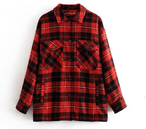 2020 Autumn Winter Plaid Oversize Jackets Loose Causal Checker Streetwear Coat