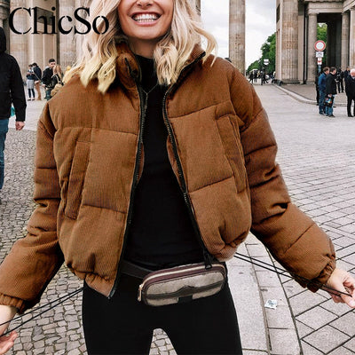 MissyChilli Casual down parka jacket women coat winter Female khaki streetwear short coat Snow wear corduroy warm outerwear2020