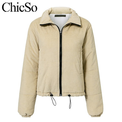 MissyChilli Casual down parka jacket women coat winter Female khaki streetwear short coat Snow wear corduroy warm outerwear2020