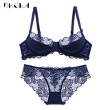 Hollow Sexy Bra Ultrathin Underwear Set Plus Size C D Cup Women Transparent Bra Sets Lace Embroidery Lingerie Gray Brassiere