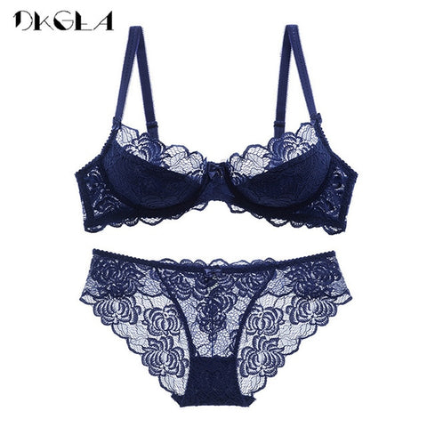 Hollow Sexy Bra Ultrathin Underwear Set Plus Size C D Cup Women Transparent Bra Sets Lace Embroidery Lingerie Gray Brassiere
