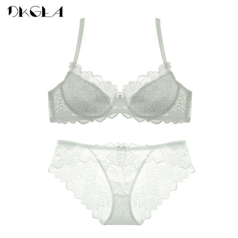 Hollow Sexy Bra Ultrathin Underwear Set Plus Size C D Cup Women Transparent Bra Sets Lace Embroidery Lingerie Gray Brassiere