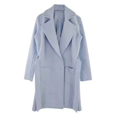 MVGIRLRU elegant Long Women's coat lapel 2 pockets belted Jackets solid color coats Female Outerwear