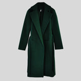 MVGIRLRU elegant Long Women's coat lapel 2 pockets belted Jackets solid color coats Female Outerwear
