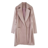 MVGIRLRU elegant Long Women's coat lapel 2 pockets belted Jackets solid color coats Female Outerwear