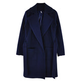 MVGIRLRU elegant Long Women's coat lapel 2 pockets belted Jackets solid color coats Female Outerwear
