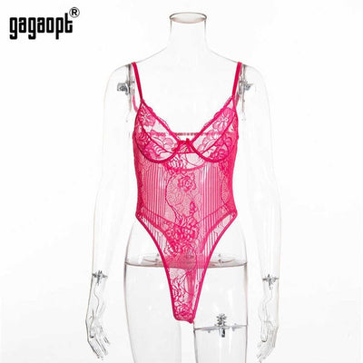 Gagaopt Sexy Bodysuit Women 2019 Bow Tie Floral Embroidery Hollow Out Lace Bodysuit Black White Jumpsuit Summer Overalls