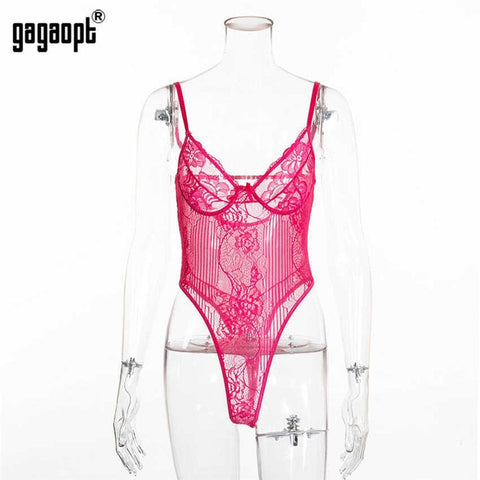 Gagaopt Sexy Bodysuit Women 2019 Bow Tie Floral Embroidery Hollow Out Lace Bodysuit Black White Jumpsuit Summer Overalls