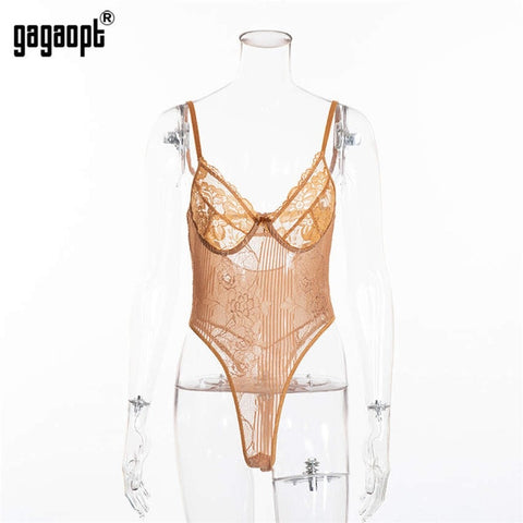 Gagaopt Sexy Bodysuit Women 2019 Bow Tie Floral Embroidery Hollow Out Lace Bodysuit Black White Jumpsuit Summer Overalls