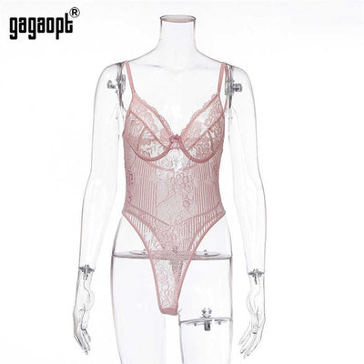 Gagaopt Sexy Bodysuit Women 2019 Bow Tie Floral Embroidery Hollow Out Lace Bodysuit Black White Jumpsuit Summer Overalls