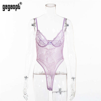 Gagaopt Sexy Bodysuit Women 2019 Bow Tie Floral Embroidery Hollow Out Lace Bodysuit Black White Jumpsuit Summer Overalls