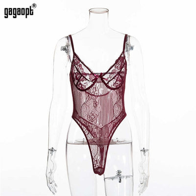 Gagaopt Sexy Bodysuit Women 2019 Bow Tie Floral Embroidery Hollow Out Lace Bodysuit Black White Jumpsuit Summer Overalls