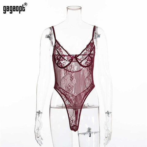 Gagaopt Sexy Bodysuit Women 2019 Bow Tie Floral Embroidery Hollow Out Lace Bodysuit Black White Jumpsuit Summer Overalls