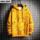 SingleRoad Men's Winter Hoodies Men 2019 Fleece Graffiti Sweatshirt Male Hip Hop Harajuku Japanese Streetwear Yellow Hoodie Men