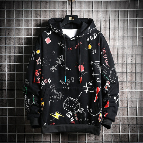SingleRoad Men's Winter Hoodies Men 2019 Fleece Graffiti Sweatshirt Male Hip Hop Harajuku Japanese Streetwear Yellow Hoodie Men