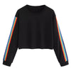 Hoodies Sweatshirt Womens Long Sleeve Rainbow Patchwork O Neck Sweatshirt Casual Sweatshirt Pullover толстовка женская ##4