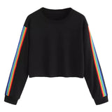 Hoodies Sweatshirt Womens Long Sleeve Rainbow Patchwork O Neck Sweatshirt Casual Sweatshirt Pullover толстовка женская ##4